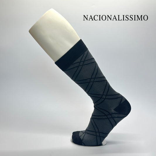 Calcetas personalizadas de vestir gris con lineas negras para la marca de zapatos Nacionalissimo 