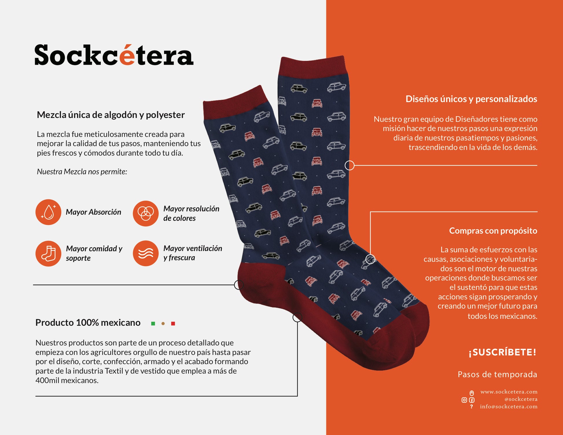 Infografía de materiales y diseño de Calcetines Sockcétera. MINI